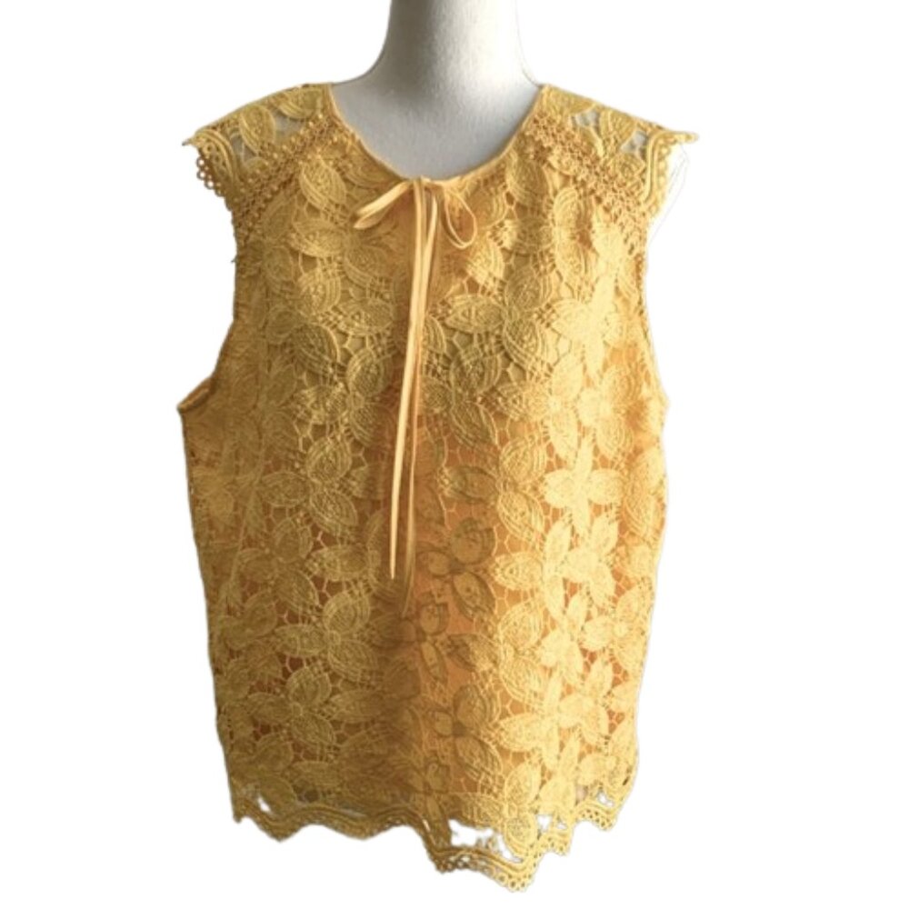 Laundry By Shelli Segal Yellow Coral Lace Sleeveless Top Blouse Size L
